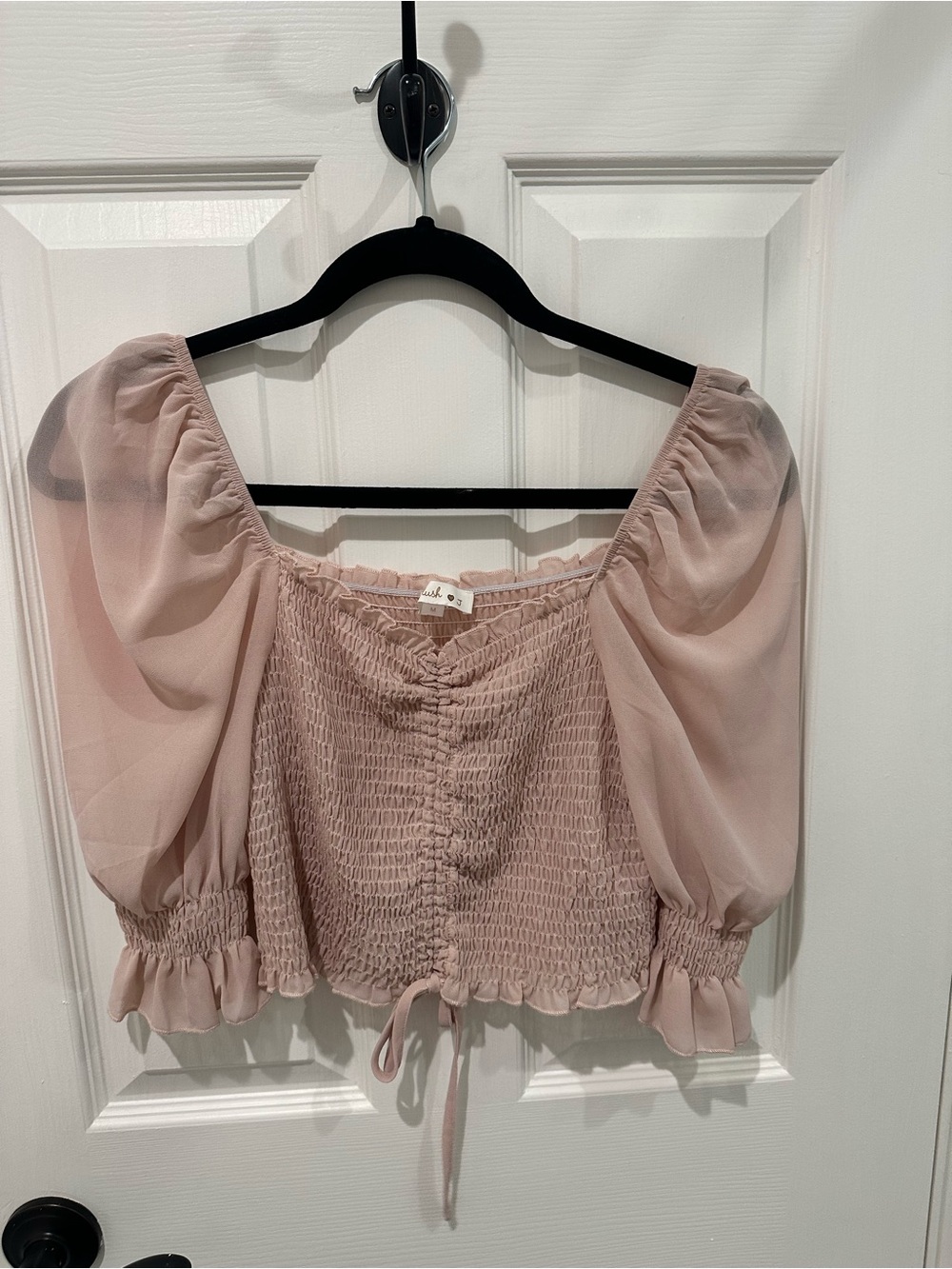 Smocked Puff-Sleeve Crop Top - Blush Pink